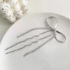 Korean Hair Accessories Metal Bow U Shape Hair Pins For Women Girls Silver Gold Color Hairwear Simple Fashion Hair Sticks Gifts