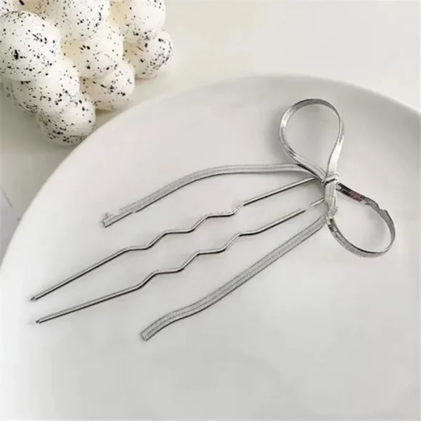 Korean Hair Accessories Metal Bow U Shape Hair Pins For Women Girls Silver Gold Color Hairwear Simple Fashion Hair Sticks Gifts