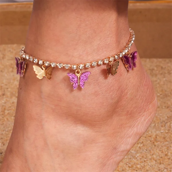 Fashion Crystal Butterfly Anklet for Women Summer Beach Ankle Bracelet Foot Leg Chain Girls Holiday Jewelry Accessories