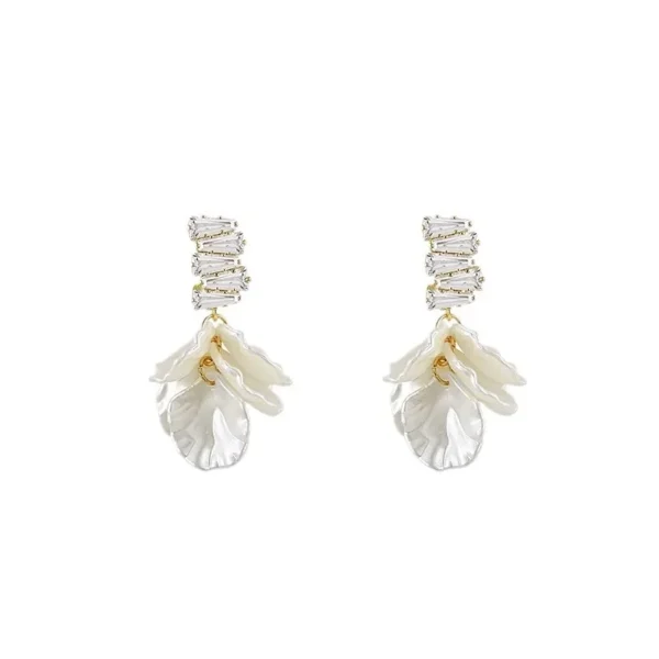 Korean Fashion Earrings Exquisite Dangle Earrings White Crystal Zirconia Flower Bridal Earring Party Jewelry for Women Aretes