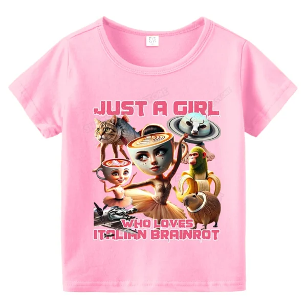 Cappuccina Ballerina Girl T Shirts Italian Brainrot  Short Sleeve Kids Cotton Tee Tops Trulimero Trulichina Cat Toddler Clothes (Copy)