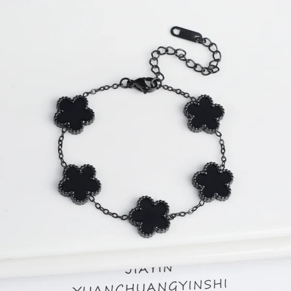 White Black Red Green Shell Five Leaf Flower Stainless Steel Ladies Bracelet Simple for Woman Party Birthday Jewelry Gift Clover