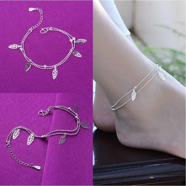 Sterling Silver Color Stamp Anklets For Women Foot Leg Chain Link Bracelet Tassel Charms Beach Accessories Jewelry For Female