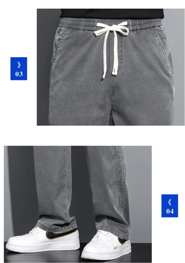 Summer Soft Lyocell Fabric Men's Jeans Thin Loose Straight Pants Drawstring Elastic Waist Korea Casual Trousers Plus Size