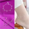 Sterling Silver Color Stamp Anklets For Women Foot Leg Chain Link Bracelet Tassel Charms Beach Accessories Jewelry For Female