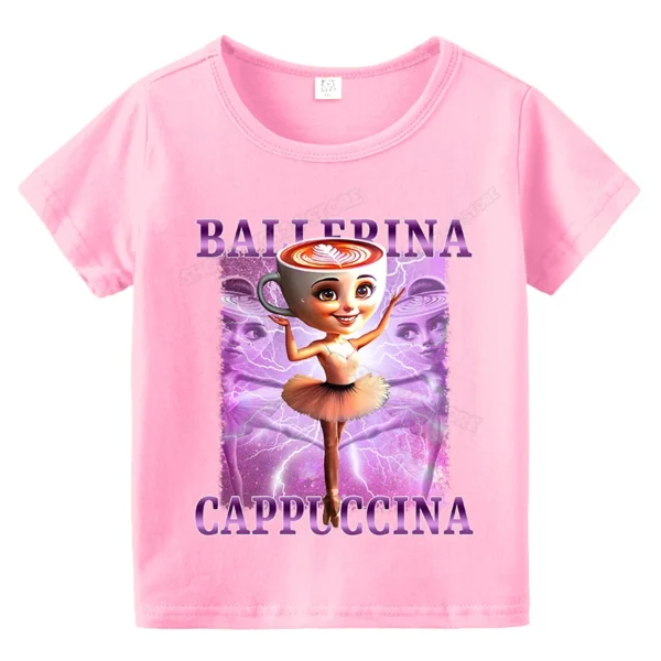 Cappuccina Ballerina Girl T Shirts Italian Brainrot  Short Sleeve Kids Cotton Tee Tops Trulimero Trulichina Cat Toddler Clothes (Copy)