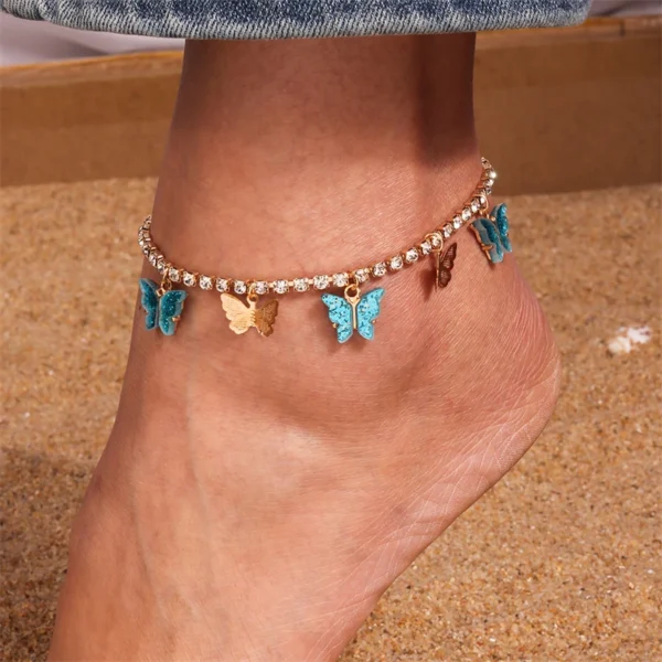 Fashion Crystal Butterfly Anklet for Women Summer Beach Ankle Bracelet Foot Leg Chain Girls Holiday Jewelry Accessories