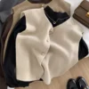 Basic Tanks Women Autumn Knitted Korean Cardigan Casual All-Match Solid Sleeveless Fashion Tops Slim Warm Loose Sweater Vest