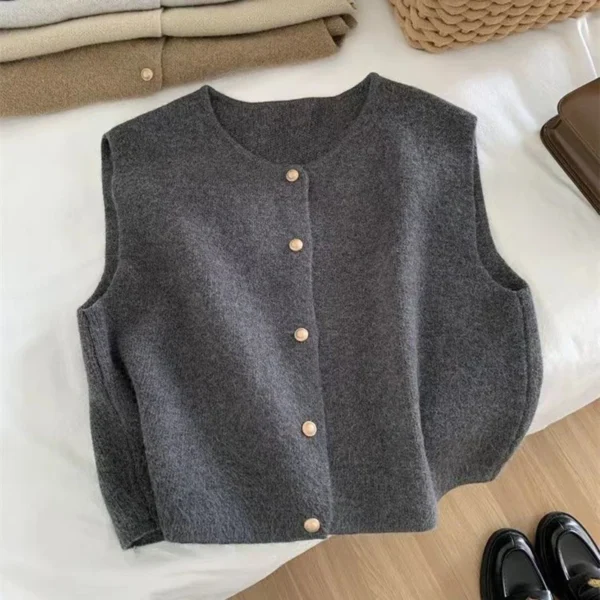 Basic Tanks Women Autumn Knitted Korean Cardigan Casual All-Match Solid Sleeveless Fashion Tops Slim Warm Loose Sweater Vest