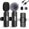 2 Pack Wireless Lavalier Microphone for iPhone iPad Android Phone Mini Lapel Microphone for Video Rrding Clip on Dual Mics with