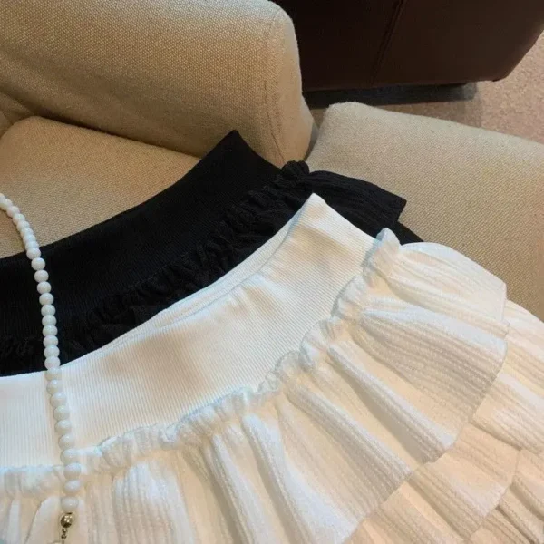 Sweet Puffy Cake Women Skirts Korean Fashion Ruched Ruffle Mini Skirt Campus Harajuku Casual Versatile Elastic Waist Solid Skirt