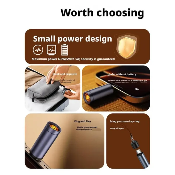 Aluminum Alloy Mini Blowing Cigarette Lighter No Charging, No Gas TYPE-C Plug Portable OTG Output Low Consumption Lighter