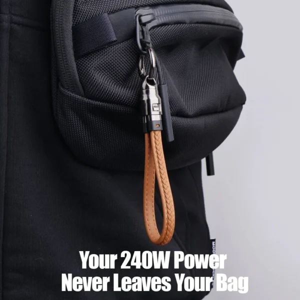 240W Fast Charger Cable Phone Charms Leather Keychain Portable Travel Type-C to C Charger for iPhone 16/15 Xiaomi 13