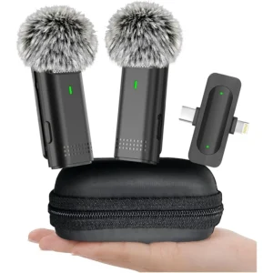 2 Pack Wireless Microphones for iPhone Android 6H Battery Clip on Mini Microphone for Video Rrding Podcast YouTube Content Crea