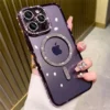 New Fashion Glitter Diamond Transparent Case For iPhone 16 15 14 13 17 12 Pro Max 16 Plus Magnetic Wireless Charge Bumper Cover
