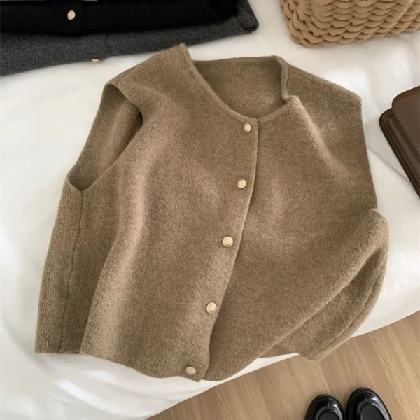 Basic Tanks Women Autumn Knitted Korean Cardigan Casual All-Match Solid Sleeveless Fashion Tops Slim Warm Loose Sweater Vest