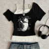 Asthetische Goth Fledermaus Brief Y2K Stil zweitelige T-Shirt Kurzarm Weste Harajuku Streetwear Hosentrger Frauen Kleidung Shirt