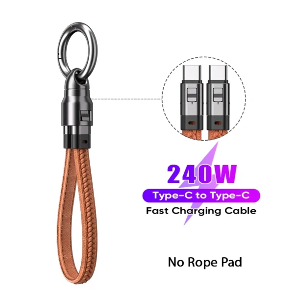 240W Mobile Fast Charging Cable Type-C to USB-C Keychain Anti Loss Hanging Rope 48V5A Short Line Laptop Tablet Charging Cable