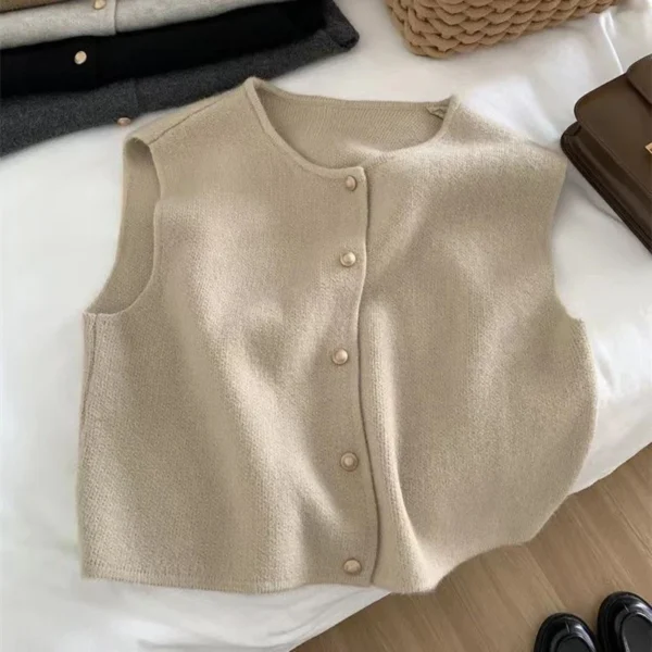 Basic Tanks Women Autumn Knitted Korean Cardigan Casual All-Match Solid Sleeveless Fashion Tops Slim Warm Loose Sweater Vest