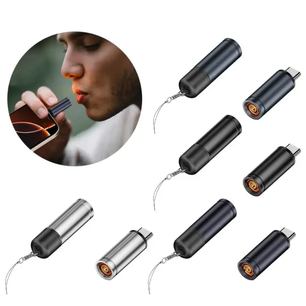 Aluminum Alloy Mini Blowing Cigarette Lighter No Charging, No Gas TYPE-C Plug Portable OTG Output Low Consumption Lighter