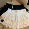 Sweet Puffy Cake Women Skirts Korean Fashion Ruched Ruffle Mini Skirt Campus Harajuku Casual Versatile Elastic Waist Solid Skirt