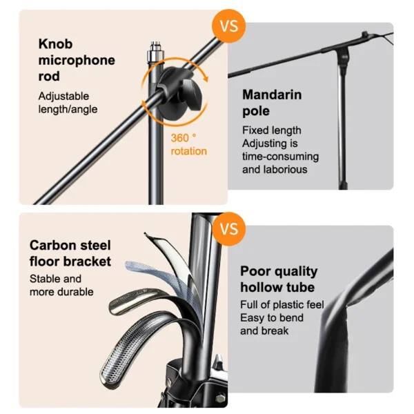 Microphone Boom Tripod Stand 1.7 2.1M Mic Tripod Bracket 66CM Crossbar Arms With Clip And Phone Holder For Iphone Samsung Xiaomi