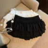 Sweet Puffy Cake Women Skirts Korean Fashion Ruched Ruffle Mini Skirt Campus Harajuku Casual Versatile Elastic Waist Solid Skirt