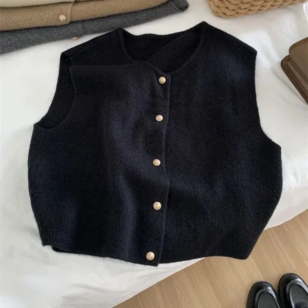 Basic Tanks Women Autumn Knitted Korean Cardigan Casual All-Match Solid Sleeveless Fashion Tops Slim Warm Loose Sweater Vest
