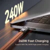 240W Mobile Fast Charging Cable Type-C to USB-C Keychain Anti Loss Hanging Rope 48V5A Short Line Laptop Tablet Charging Cable