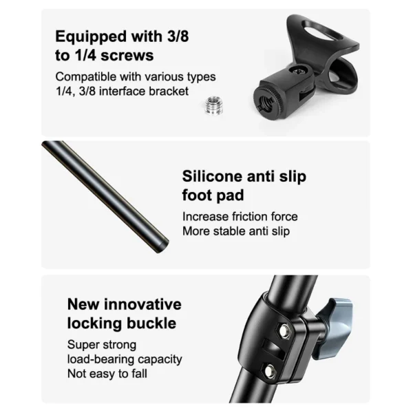 Microphone Boom Tripod Stand 1.7 2.1M Mic Tripod Bracket 66CM Crossbar Arms With Clip And Phone Holder For Iphone Samsung Xiaomi
