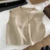 Basic Tanks Women Autumn Knitted Korean Cardigan Casual All-Match Solid Sleeveless Fashion Tops Slim Warm Loose Sweater Vest