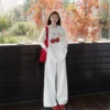 Black long sleeved T-shirt Women Autumn Winter 2025 New 100% Cotton Korean Cherry Print T-shirt Loose Y2k Top Female clothing