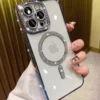 New Fashion Glitter Diamond Transparent Case For iPhone 16 15 14 13 17 12 Pro Max 16 Plus Magnetic Wireless Charge Bumper Cover