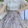 Deeptown Kawaii Lolita Blouses White Women Cute Lace Tops Ruffle Shirts Vintage Puff Sleeve Japanese Preppy Style Sweet Tops