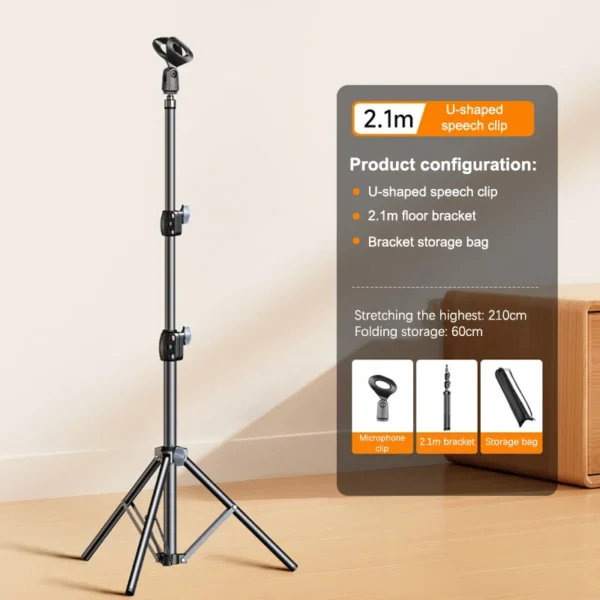 Microphone Boom Tripod Stand 1.7 2.1M Mic Tripod Bracket 66CM Crossbar Arms With Clip And Phone Holder For Iphone Samsung Xiaomi