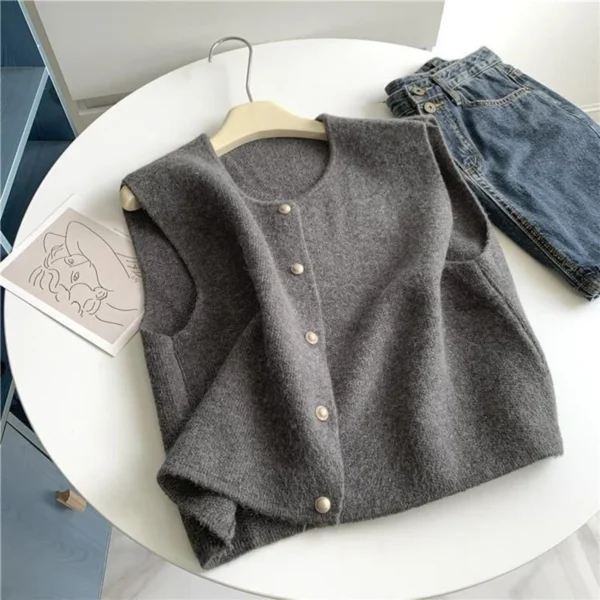 Basic Tanks Women Autumn Knitted Korean Cardigan Casual All-Match Solid Sleeveless Fashion Tops Slim Warm Loose Sweater Vest