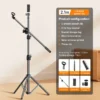 Microphone Boom Tripod Stand 1.7 2.1M Mic Tripod Bracket 66CM Crossbar Arms With Clip And Phone Holder For Iphone Samsung Xiaomi