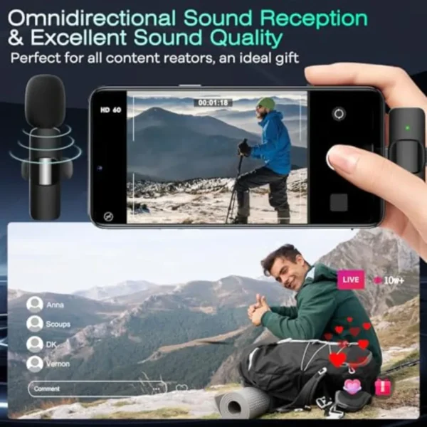 2 Pack Wireless Lavalier Microphone for iPhone iPad Android Phone Mini Lapel Microphone for Video Rrding Clip on Dual Mics with