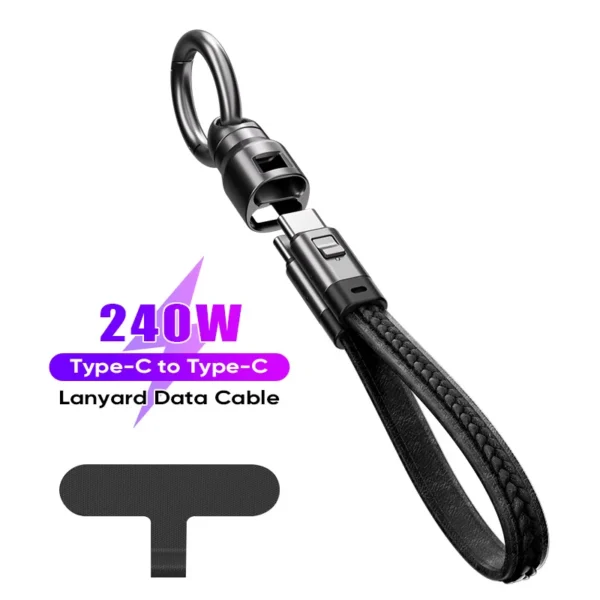 240W Fast Charger Cable Phone Charms Leather Keychain Portable Travel Type-C to C Charger for iPhone 16/15 Xiaomi 13