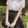 Deeptown Kawaii Lolita Blouses White Women Cute Lace Tops Ruffle Shirts Vintage Puff Sleeve Japanese Preppy Style Sweet Tops