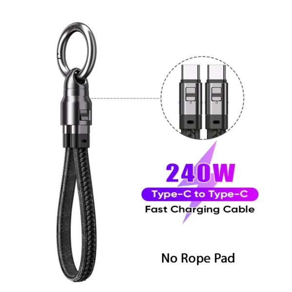 240W Mobile Fast Charging Cable Type-C to USB-C Keychain Anti Loss Hanging Rope 48V5A Short Line Laptop Tablet Charging Cable