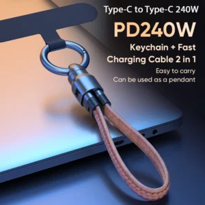 240W Mobile Fast Charging Cable Type-C to USB-C Keychain Anti Loss Hanging Rope 48V5A Short Line Laptop Tablet Charging Cable