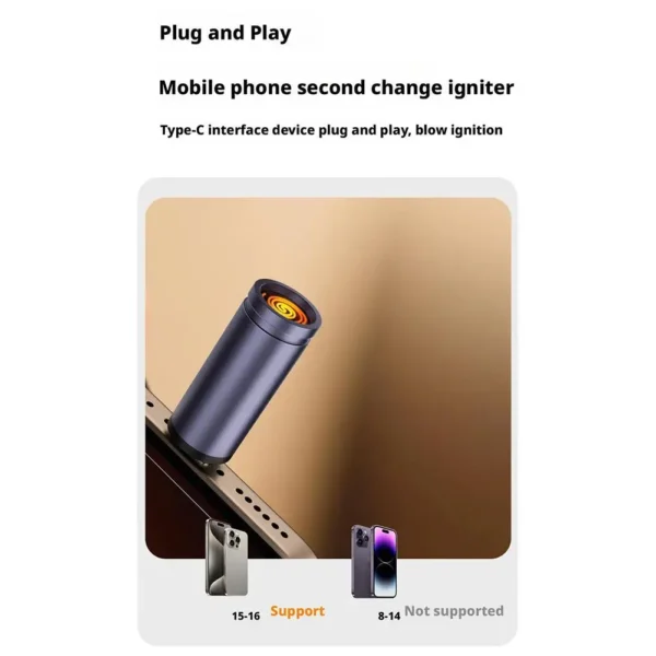 Aluminum Alloy Mini Blowing Cigarette Lighter No Charging, No Gas TYPE-C Plug Portable OTG Output Low Consumption Lighter