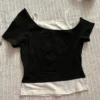 Asthetische Goth Fledermaus Brief Y2K Stil zweitelige T-Shirt Kurzarm Weste Harajuku Streetwear Hosentrger Frauen Kleidung Shirt