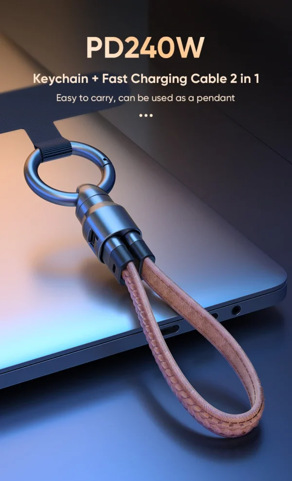 240W Mobile Fast Charging Cable Type-C to USB-C Keychain Anti Loss Hanging Rope 48V5A Short Line Laptop Tablet Charging Cable