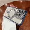 New Fashion Glitter Diamond Transparent Case For iPhone 16 15 14 13 17 12 Pro Max 16 Plus Magnetic Wireless Charge Bumper Cover