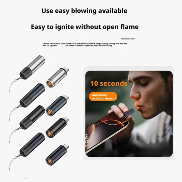 Aluminum Alloy Mini Blowing Cigarette Lighter No Charging, No Gas TYPE-C Plug Portable OTG Output Low Consumption Lighter