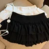 Sweet Puffy Cake Women Skirts Korean Fashion Ruched Ruffle Mini Skirt Campus Harajuku Casual Versatile Elastic Waist Solid Skirt