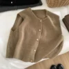 Basic Tanks Women Autumn Knitted Korean Cardigan Casual All-Match Solid Sleeveless Fashion Tops Slim Warm Loose Sweater Vest